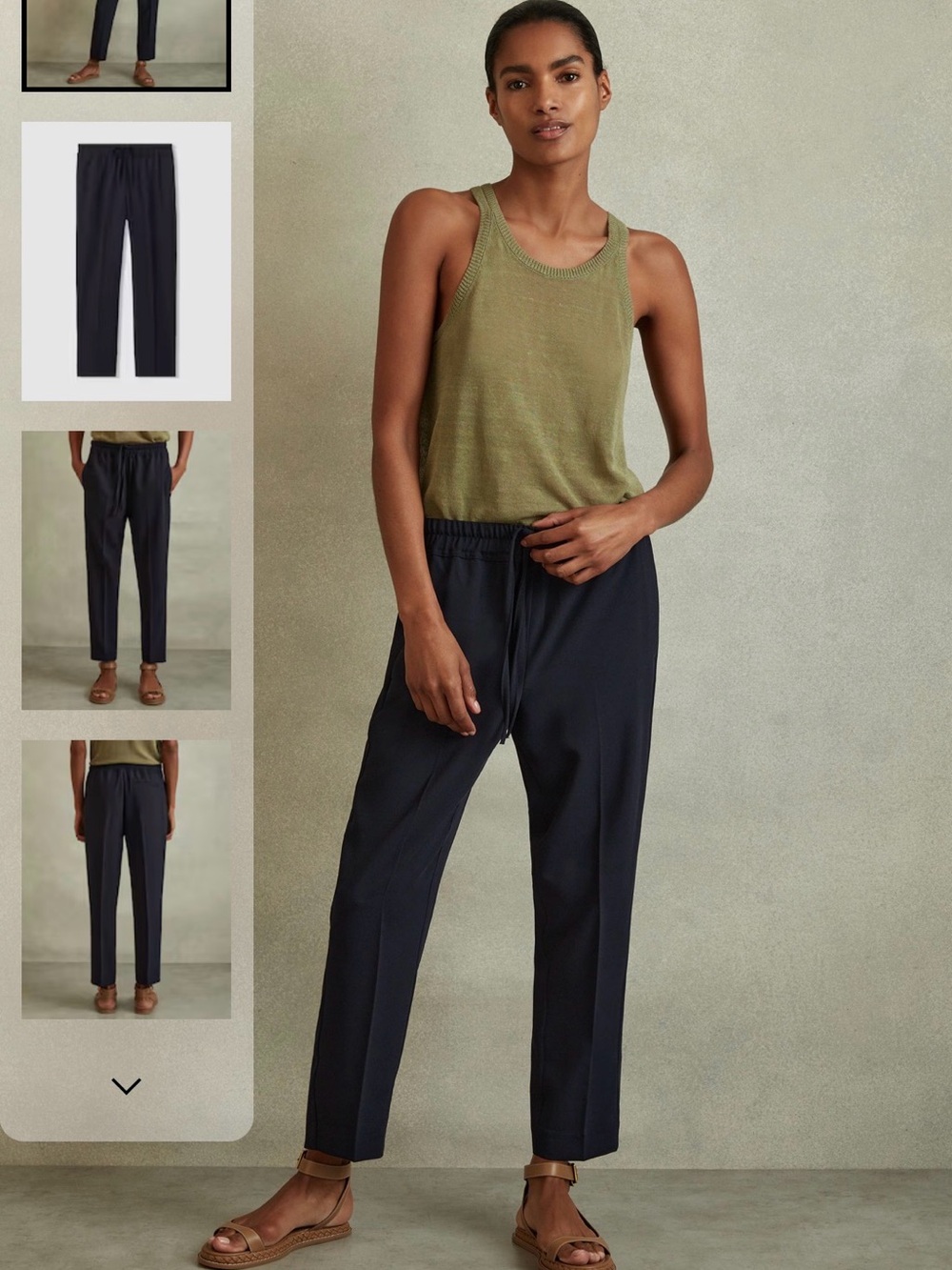 Reiss Hailey Tapered Relaxed Drawstring Pull on Trousers , Navy, Size 8